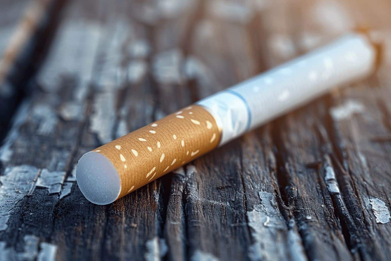 cigarette tenue par une main réfléchissant aux risques