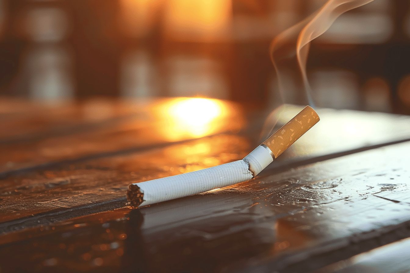 Fumeurs devant un panneau sur les maladies cardiaques  
Cigarette et cœur en danger avec un avertissement