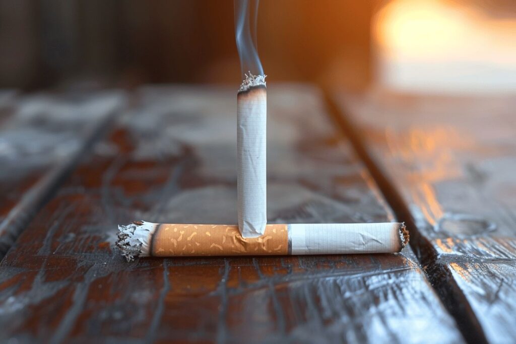 Fumeur regardant une cigarette allumée dans sa main